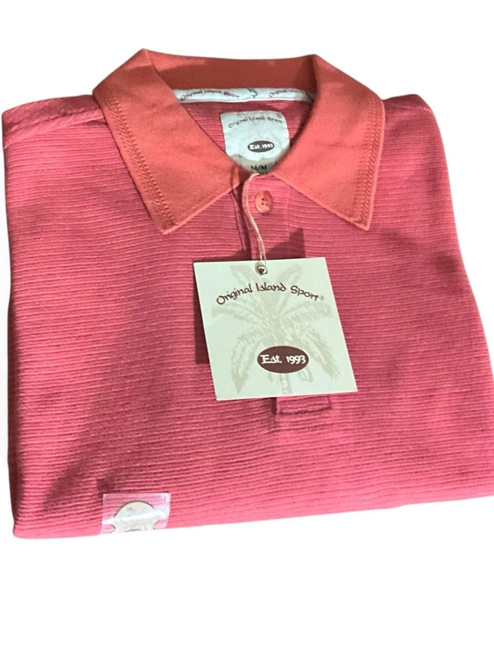 Original Island Sport Polo Shirt Mens Medium NWT 100% Cotton Bisque Textured